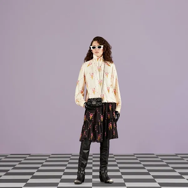 Áo Khoác Nữ Gucci Silk Zip-Up Jacket With Ice Cream Print Ivory 731141XJE9P9381 Màu Trắng Ngà Size XS - Thời trang - Vua Hàng Hiệu