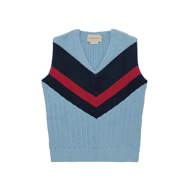 Áo Len Gile Nữ Gucci Knit Vest 764116XKDR04711 Màu Xanh Kẻ Size 12Y - Thời trang - Vua Hàng Hiệu