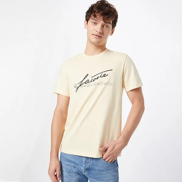Áo Phông Nam Lacoste Signature TH2054 Tshirt Màu Be Size 3 - Thời trang - Vua Hàng Hiệu