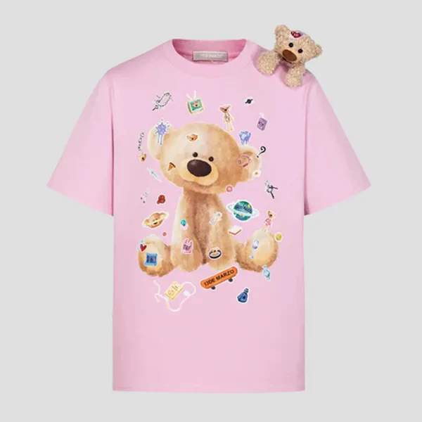 Áo Phông Nữ 13 De Marzo Bear Sticker In Pink DE01900PINK Tshirt Màu Hồng Size S - Thời trang - Vua Hàng Hiệu