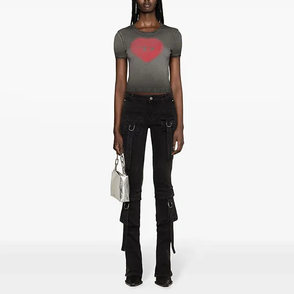 Áo Phông Nữ Diesel Logo Heart-print Faded A12836 0SQAD 9XXXY Tshirt Màu Đen Size S
