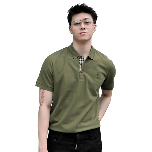 Áo Polo Nam Burberry Check Cotton With Logo Embroidery In Olive 80831561 Màu Xanh Rêu Size XS