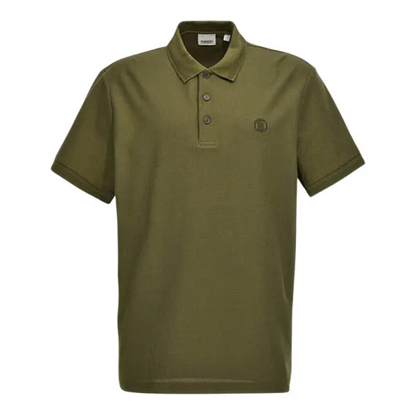 Áo Polo Nam Burberry Check Cotton With Logo Embroidery In Olive 80831561 Màu Xanh Rêu Size XS