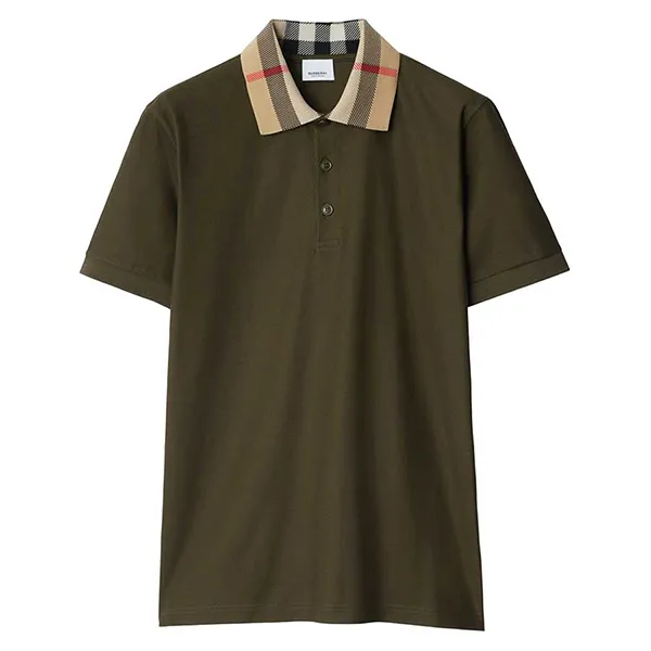 Áo Polo Nam Burberry Checkered-collar Cotton Polo Shirt Màu Xanh Rêu Size S