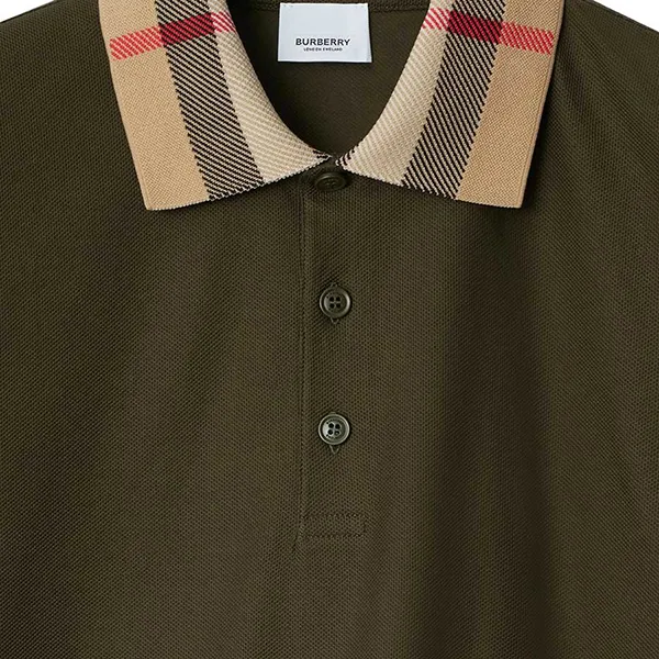 Áo Polo Nam Burberry Checkered-collar Cotton Polo Shirt Màu Xanh Rêu Size S
