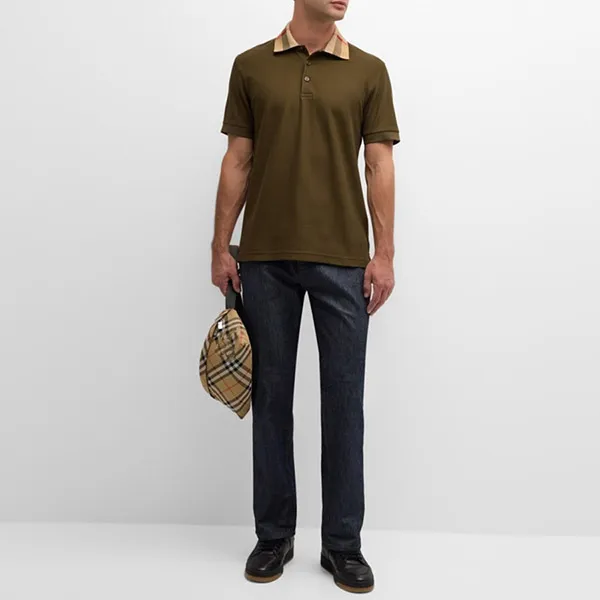 Áo Polo Nam Burberry Men's Cody Check-Collar Polo Shirt Màu Xanh Olive Size XS - Thời trang - Vua Hàng Hiệu