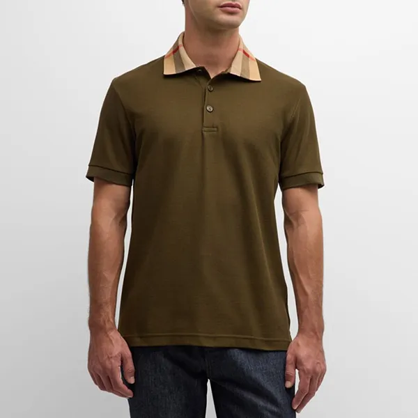 Áo Polo Nam Burberry Men's Cody Check-Collar Polo Shirt Màu Xanh Olive Size XS - Thời trang - Vua Hàng Hiệu