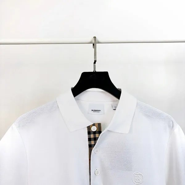 Áo Polo Nam Burberry White With TB Logo Polo Embroidered 8084012 A1464 Màu Trắng Size S