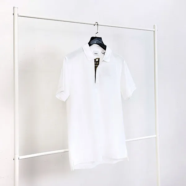 Áo Polo Nam Burberry White With TB Logo Polo Embroidered 8084012 A1464 Màu Trắng Size S