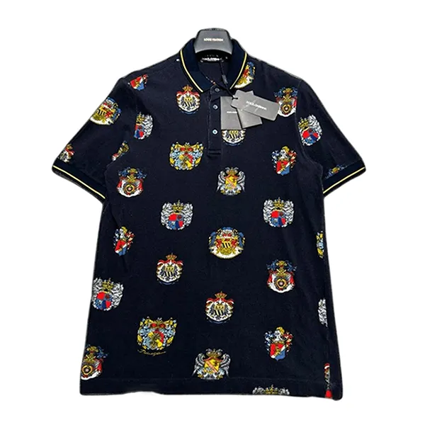 Áo Polo Nam Dolce & Gabbana D&G Printed Cotton G8HJ0T FS7V4 Màu Đen Họa Tiết Size 46