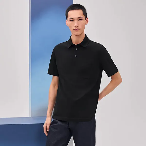 Áo Polo Nam Hermès H Embroidered Buttoned Polo Shirt H072325HA023XL Màu Đen Size M
