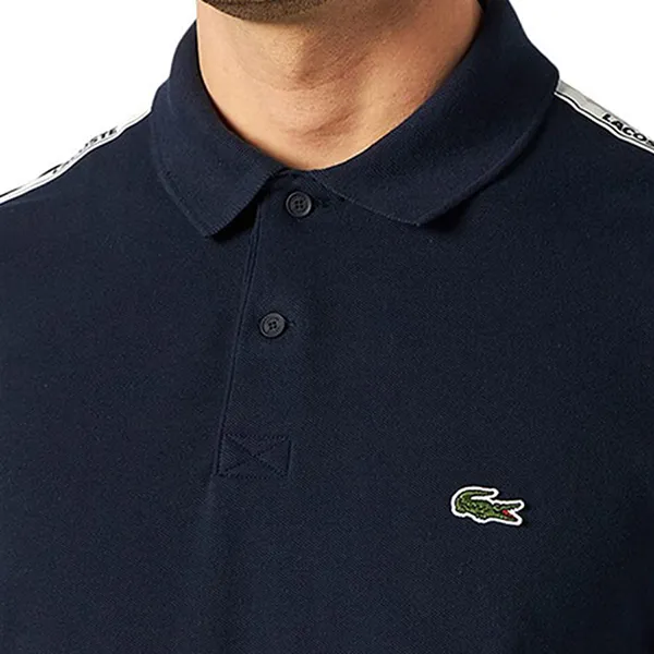 Áo Polo Nam Lacoste Shirt Branded Bands Regular PH7222 166 Dark Blue Màu Xanh Đen Size 2