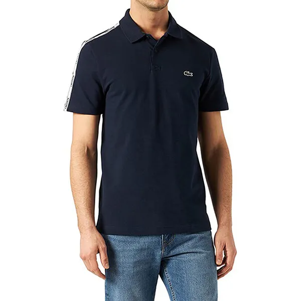 Áo Polo Nam Lacoste Shirt Branded Bands Regular PH7222 166 Dark Blue Màu Xanh Đen Size 2