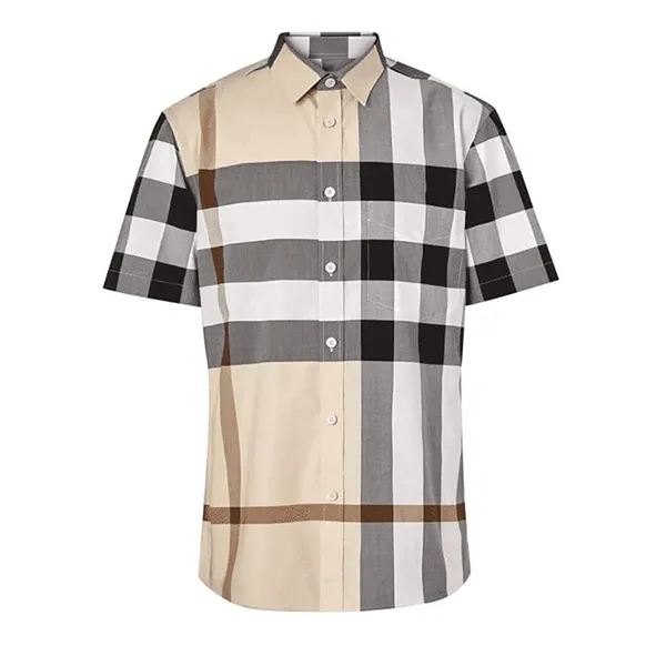 Áo Sơ Mi Cộc Tay Nam Burberry Cotton Check 8105467 Phối Màu Size XS