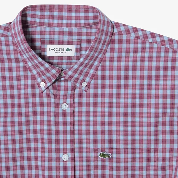 Áo Sơ Mi Cộc Tay Nam Lacoste Men's Plaid Short Sleeve Shirt With Collar Buttons CH0744-INY Màu Đỏ Kẻ Trắng Size 41 - Thời trang - Vua Hàng Hiệu