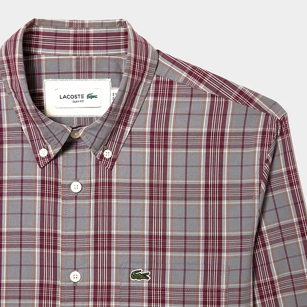 Áo Sơ Mi Nam Dài Tay Nam Lacoste Men's Long Sleeve Poplin Stretch Plaid Button Down Màu Kẻ Đỏ - Thời trang - Vua Hàng Hiệu