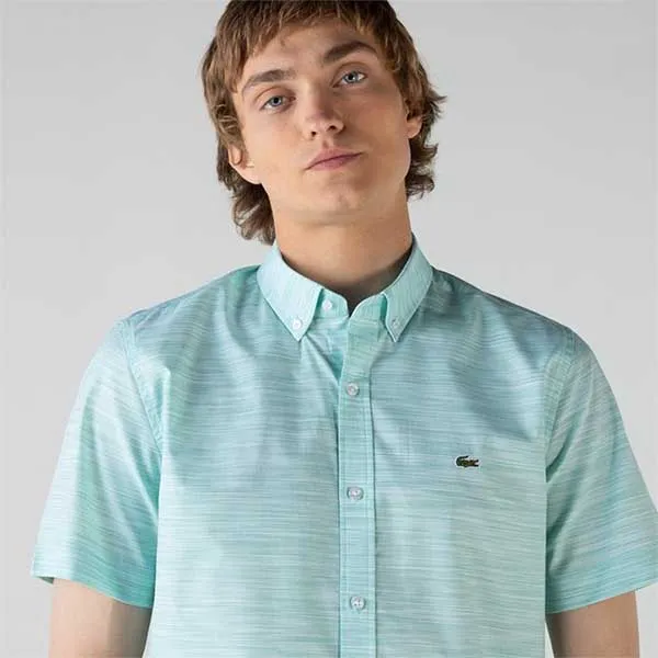 Áo Sơ Mi Nam Lacoste Men's Slim Fit Short Sleeve Patterned Light Green Shirt Màu Xanh Size 39