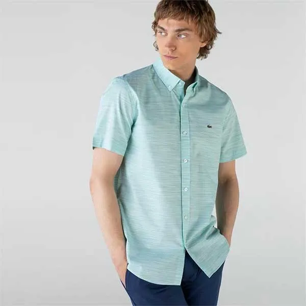 Áo Sơ Mi Nam Lacoste Men's Slim Fit Short Sleeve Patterned Light Green Shirt Màu Xanh Size 39