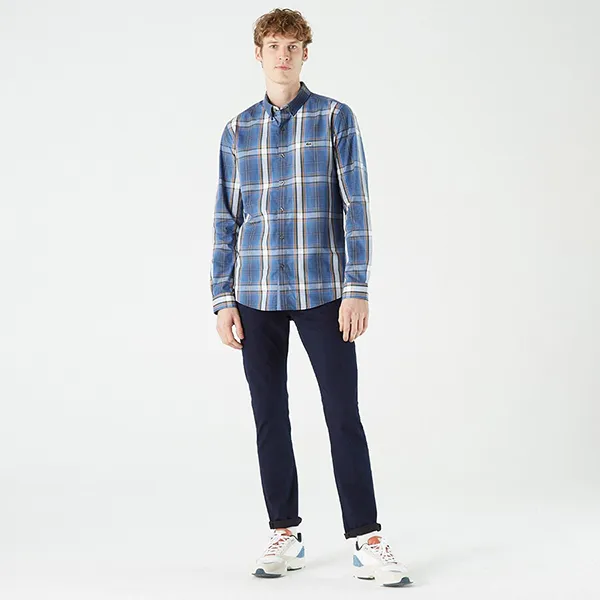 Áo Sơ Mi Nam Lacoste Shirt Men's Slim Fit With Buttons CH0204 04L Màu Xanh Kẻ - Thời trang - Vua Hàng Hiệu