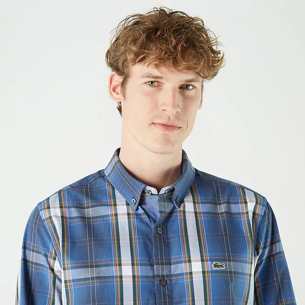 Áo Sơ Mi Nam Lacoste Shirt Men's Slim Fit With Buttons CH0204 04L Màu Xanh Kẻ - Thời trang - Vua Hàng Hiệu