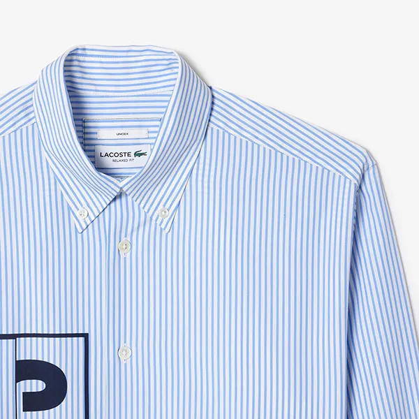 Áo Sơ Mi Nam Lacoste Striped Shirt With Printed Logo CH3551 F6Z Màu Xanh Nhạt Size XS