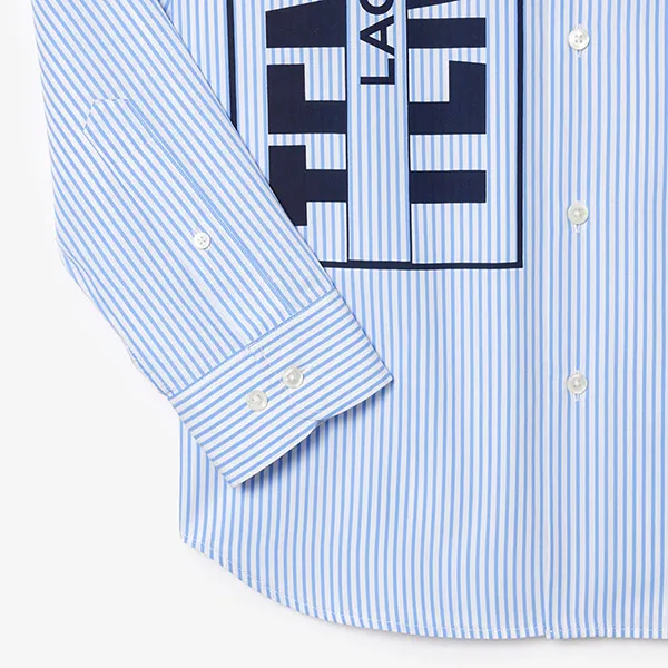 Áo Sơ Mi Nam Lacoste Striped Shirt With Printed Logo CH3551 F6Z Màu Xanh Nhạt Size XS