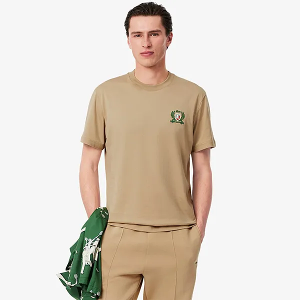 Áo Thun Nam Lacoste Men's Embroidered Badge TH0027 02S Tshirt Màu Be Size 3 - Thời trang - Vua Hàng Hiệu