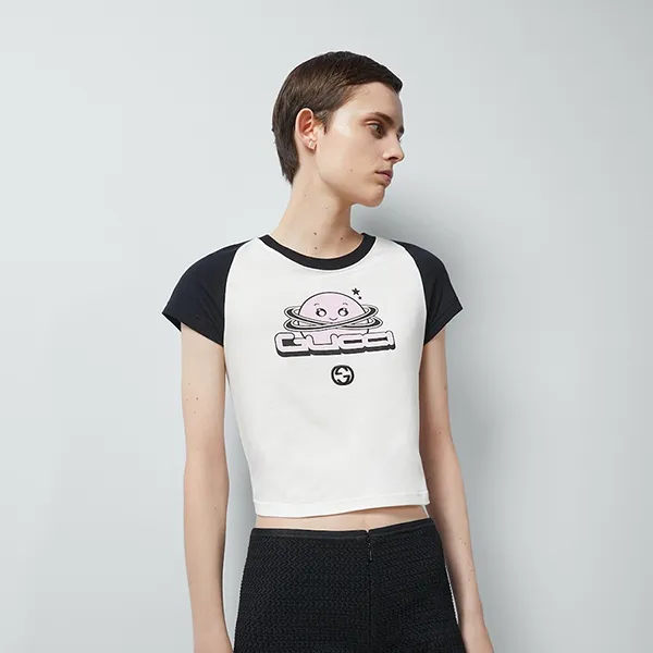 Áo Thun Nữ Gucci Cotton Jersey Short Sleeved T-Shirt 768183XJF719281 Màu Trắng/Đen Size S - Thời trang - Vua Hàng Hiệu