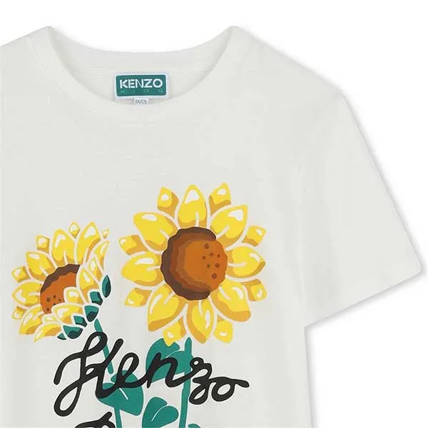 Áo Thun Nữ Kenzo Sunflower Print K61108 117 T-Shirt Màu Trắng Size 14Y