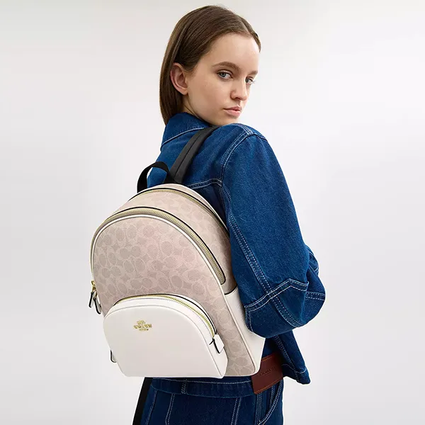 Balo Nữ Coach Court Backpack In Signature Canvas CZ176 Màu Be Trắng