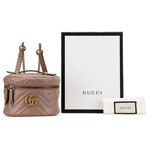 Balo Nữ Gucci Pink GG Marmont Round Matelasse Leather Backpack 598594 0416 Màu Nâu - Túi xách - Vua Hàng Hiệu