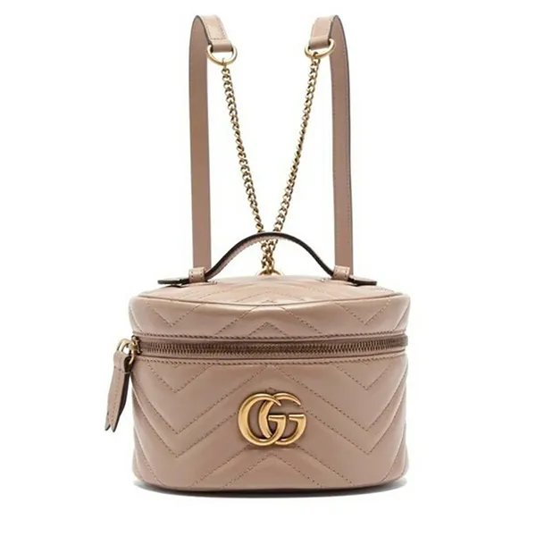 Balo Nữ Gucci Pink GG Marmont Round Matelasse Leather Backpack 598594 0416 Màu Nâu - Túi xách - Vua Hàng Hiệu