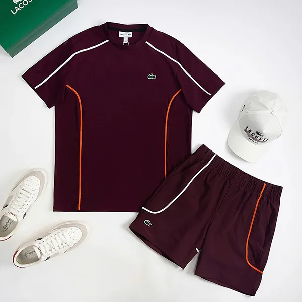 Bộ Quần Áo Cộc Tay Nam Lacoste Men's Tennis TH7545/GH7460 Màu Đỏ Mận Size 3