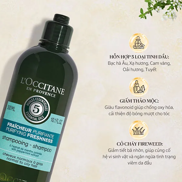 Dầu Gội Thanh Lọc Dành Cho Da Đầu Dầu L'Occitane Purifying Freshness Shampoo 300ml - Chăm sóc tóc - Vua Hàng Hiệu