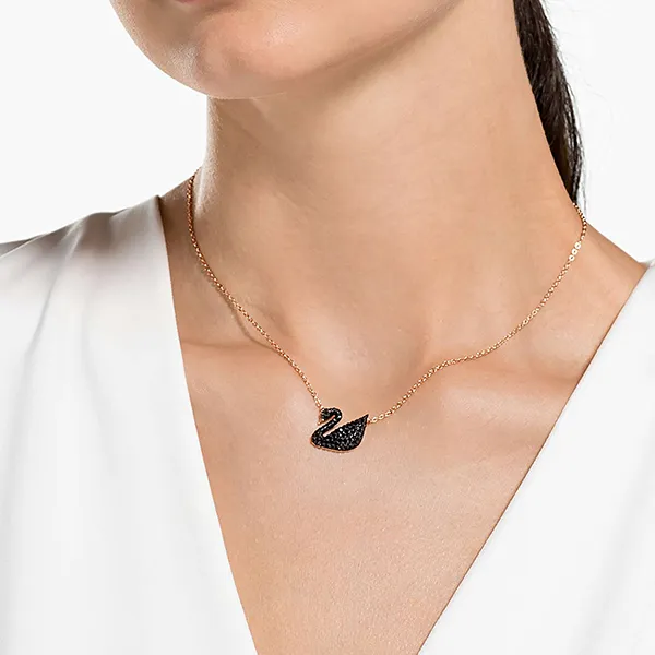 Dây Chuyền Nữ Swarovski Swan Pendant Swan, Black, Rose Gold-Tone Plated 5204134 Màu Đen - Vàng Hồng - Trang sức - Vua Hàng Hiệu