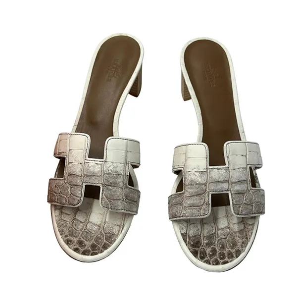 Dép Cao Gót Nữ Hermès Sandales Oasis En Crocodile Himalaya De Màu Trắng Nâu Size 37.5 - Dép - Vua Hàng Hiệu