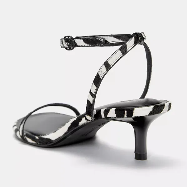 Dép Cao Gót Nữ Pull&Bear Zebra Black Print Heeled Leather Sandals Màu Đen Size 37 - Dép - Vua Hàng Hiệu