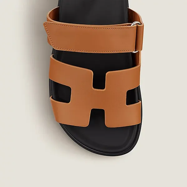 Dép Hermès Chypre Sandal Naturel Màu Nâu Đen Size 38