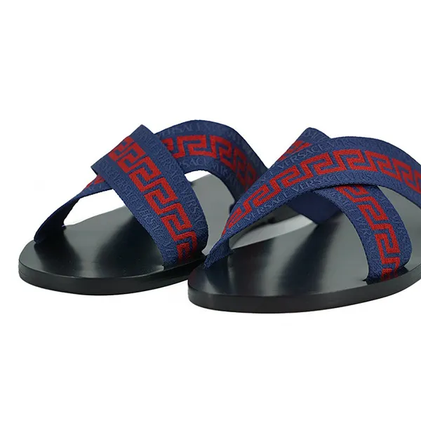 Dép Nam Versace Greca Crisscross Sandals Màu Đen Xanh Size 40