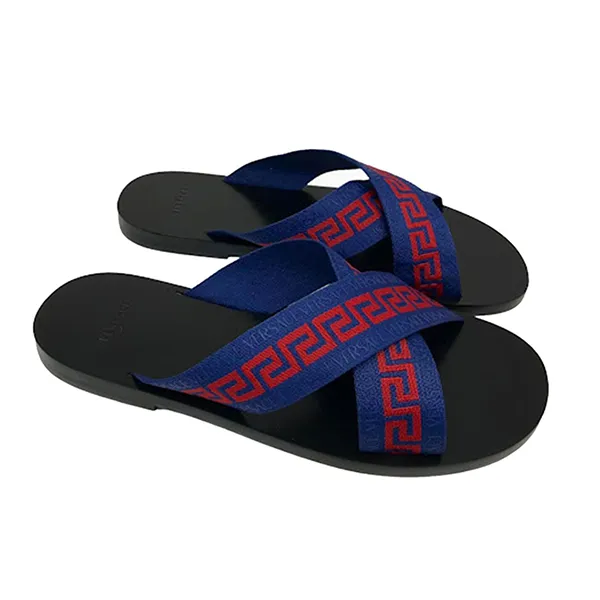 Dép Nam Versace Greca Crisscross Sandals Màu Đen Xanh Size 40
