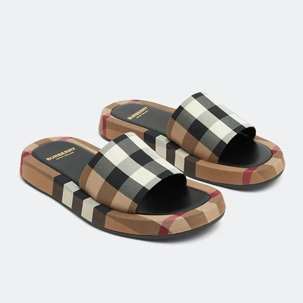 Dép Nữ Burberry Check Cotton Buckingham Slides Màu Nâu Size 37 - Dép - Vua Hàng Hiệu