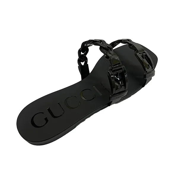 Dép Nữ Gucci Wanita High Quality GC Rubber Slides Flat Hitam Màu Đen - Dép - Vua Hàng Hiệu