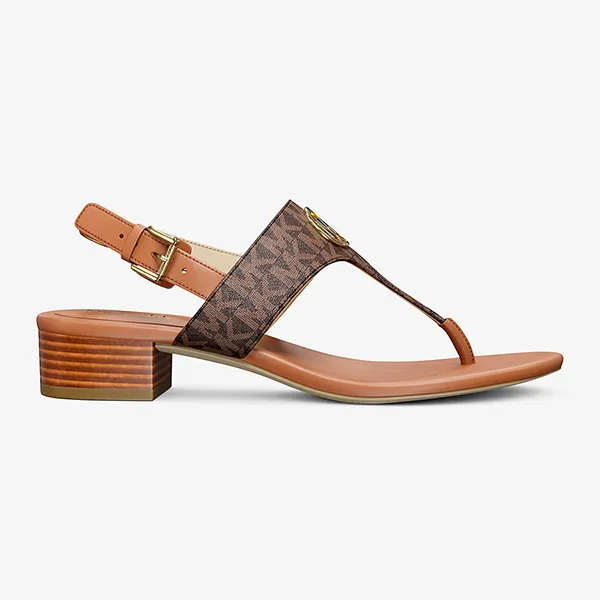 Dép Nữ Michael Kors MK Hannah Signature Logo T-Strap Sandal 49S5HNFS2B Màu Nâu Size 5.5 - Dép - Vua Hàng Hiệu