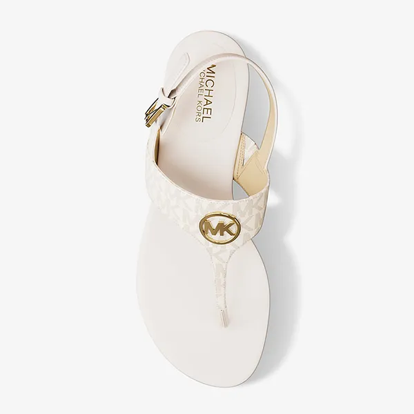 Dép Nữ Michael Kors MK Hannah Signature Logo T-Strap Sandal 49S5HNFS2B Vanilla Màu Trắng Size 7