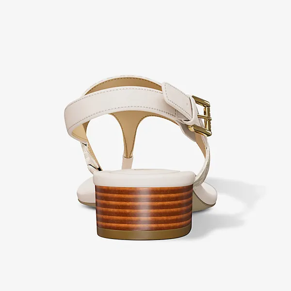 Dép Nữ Michael Kors MK Hannah Signature Logo T-Strap Sandal 49S5HNFS2B Vanilla Màu Trắng Size 7