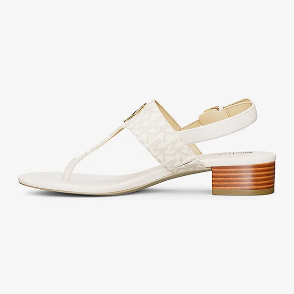 Dép Nữ Michael Kors MK Hannah Signature Logo T-Strap Sandal 49S5HNFS2B Vanilla Màu Trắng Size 7