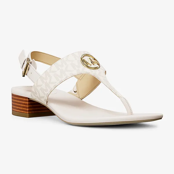 Dép Nữ Michael Kors MK Hannah Signature Logo T-Strap Sandal 49S5HNFS2B Vanilla Màu Trắng Size 7