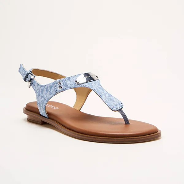 Dép Sandal Nữ Michael Kors MK Plate T-Strap Thong Denim Women's Màu Xanh Nâu Size 5.5 - Dép - Vua Hàng Hiệu