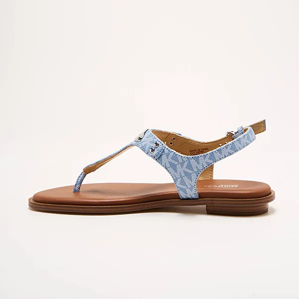 Dép Sandal Nữ Michael Kors MK Plate T-Strap Thong Denim Women's Màu Xanh Nâu Size 5.5 - Dép - Vua Hàng Hiệu