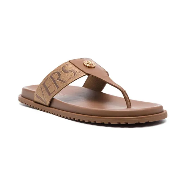 Dép Xỏ Ngón Versace Jeans Couture Embroidered-Logo Leather Màu Nâu Size 39